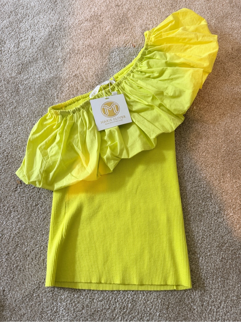 Marie Oliver Neon Pear One-Shoulder Ruffle Top - Picture 4 of 4